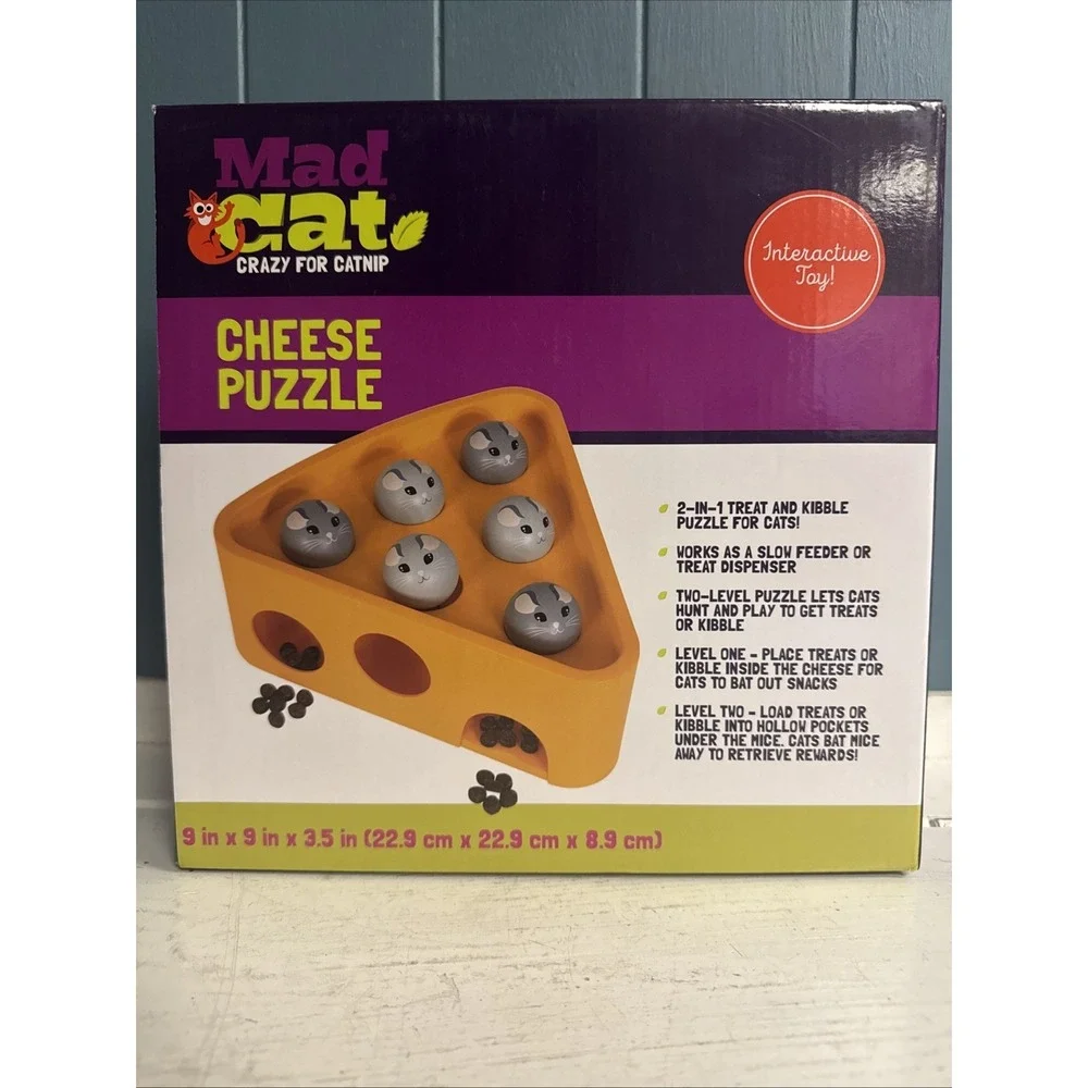 Mad Cat Crazy For Catnip Cheese Kibble Treat Dispenser Puzzle & Play Curious Toy